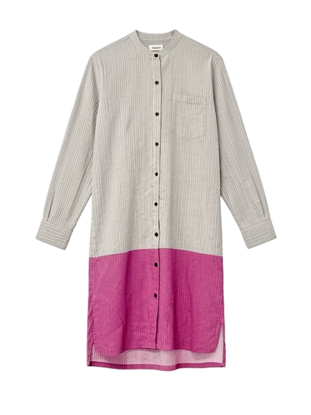Dries Van Noten Pink and White Striped Long Shirt Dress with Magenta Hem